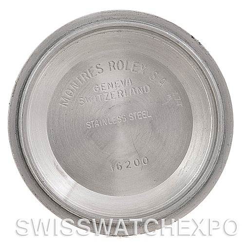 The image shows the interior case back of a Rolex Datejust 16233 Men's Steel and Gold (two tone) Blue Dial 16233 Men's Steel and Gold (two tone) Blue Dial watch, highlighting the model number 16200 and the "Stainless Steel" inscription.