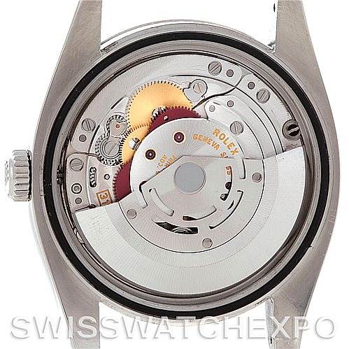 This image shows the back and internal mechanism of a Rolex Datejust 116234 Men's Stainless Steel Silver Dial 116234 Men's Stainless Steel Silver Dial watch, highlighting its movement parts.