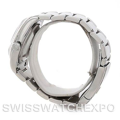 The image shows a side view of a Rolex Datejust 116234 Men's Stainless Steel Silver Dial 116234 Men's Stainless Steel Silver Dial watch, highlighting its bracelet, clasp, and crown.