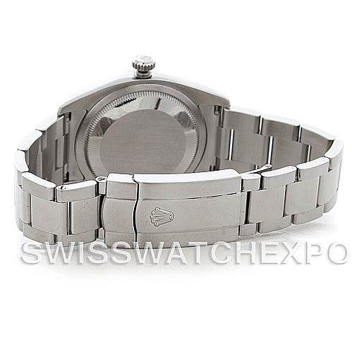This image shows the back view of a Rolex Datejust 116234 Men's Stainless Steel Silver Dial 116234 Men's Stainless Steel Silver Dial watch, focusing on the bracelet, clasp, and case back.