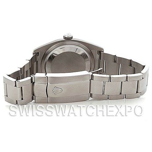 This image shows the back and bracelet of a Rolex Datejust 116234 Men's Stainless Steel White Dial 116234 Men's Stainless Steel White Dial watch, focusing on the clasp and caseback.
