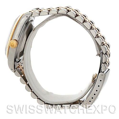 This image shows a side view of the Rolex Datejust 16233 Men's Steel and Gold (two tone) Mother of Pearl Dial 16233 Men's Steel and Gold (two tone) Mother of Pearl Dial watch, highlighting the bracelet and case.