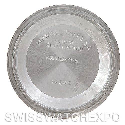 The image shows the inside of a Rolex Datejust 16233 Men's Steel and Gold (two tone) Mother of Pearl Dial 16233 Men's Steel and Gold (two tone) Mother of Pearl Dial watch case back, revealing engravings stating the brand, model, and material.