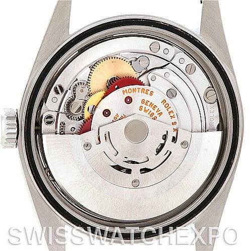 The image shows the internal mechanical movement of a Rolex Datejust 16200 Men's Stainless Steel White Dial 16200 Men's Stainless Steel White Dial watch from a rear angle, without the case back.