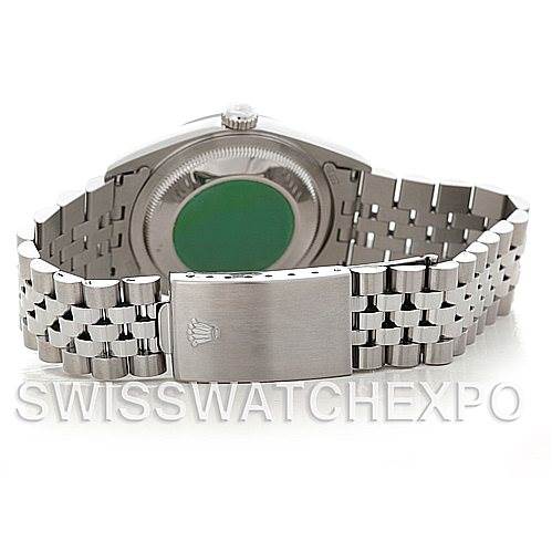 The image shows the back view of the Rolex Datejust 16200 Men's Stainless Steel White Dial 16200 Men's Stainless Steel White Dial watch, highlighting the bracelet and clasp.