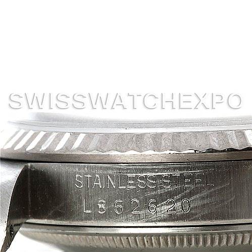 This close-up image shows the side of the case and the serial number of a Rolex Datejust 16234 Men's Stainless Steel White Dial 16234 Men's Stainless Steel White Dial watch in stainless steel.