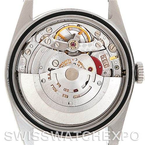 This image shows the intricate movement mechanism of a Rolex Datejust 16234 Men's Stainless Steel White Dial 16234 Men's Stainless Steel White Dial watch from a back angle.