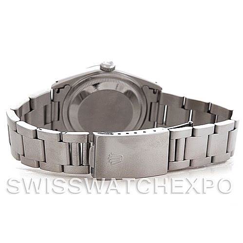 The image shows the back view of the Rolex Datejust 16234 Men's Stainless Steel White Dial 16234 Men's Stainless Steel White Dial watch, focusing on the case back and clasp of the metal bracelet.