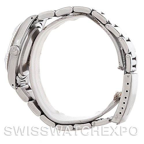 The image shows a side profile view of a Rolex Datejust 16234 Men's Stainless Steel White Dial 16234 Men's Stainless Steel White Dial watch, highlighting the bracelet and clasp from the side angle.