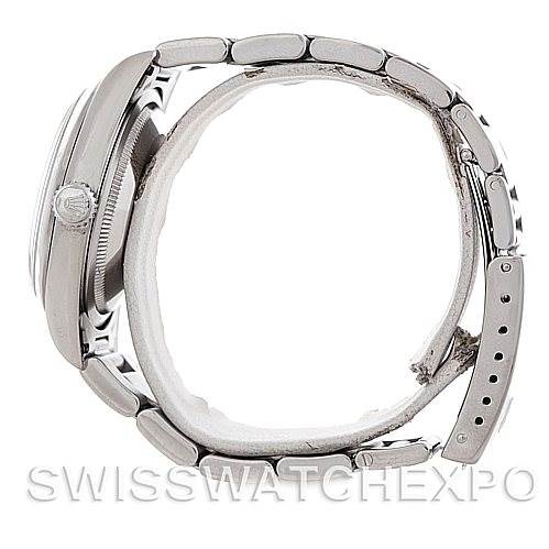 This image shows a side view of a Rolex Datejust 16200 Men's Stainless Steel Black Dial 16200 Men's Stainless Steel Black Dial watch, highlighting the crown, case, bracelet, and clasp.