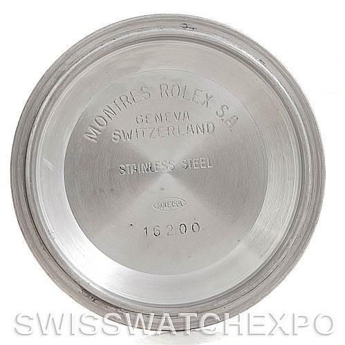 The image shows the inner case back of a Rolex Datejust 16233 Men's Steel and Gold (two tone) Champagne Dial 16233 Men's Steel and Gold (two tone) Champagne Dial watch, model number 16200, indicating it is made of stainless steel.