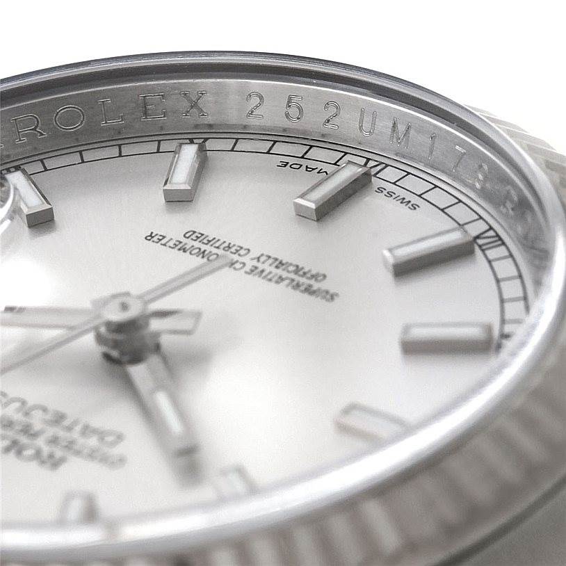 This close-up image shows the dial, hour markers, hands, and rehaut of the Rolex Datejust 116234 Men
s Stainless Steel Silver Dial 116234 Men
s Stainless Steel Silver Dial watch.