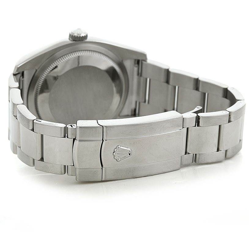 The image displays the clasp and case back of a Rolex Datejust 116234 Men
s Stainless Steel Silver Dial 116234 Men
s Stainless Steel Silver Dial watch from the rear angle.