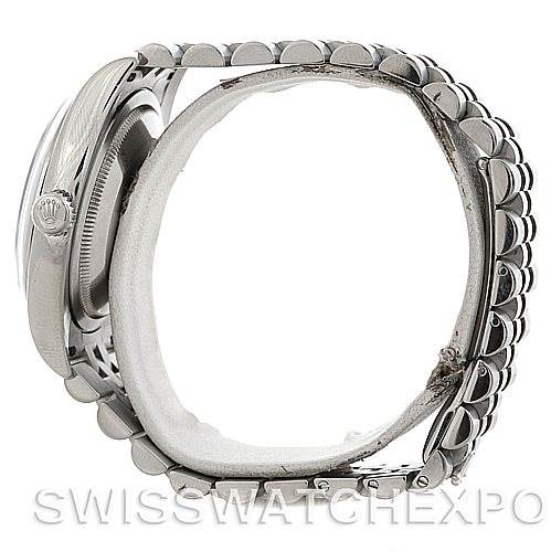 This image shows a side view of the Rolex Datejust 116200 Men's Stainless Steel Silver Dial 116200 Men's Stainless Steel Silver Dial watch, focusing on the case and bracelet.