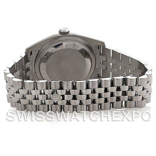 This image shows the back view of the Rolex Datejust 116200 Men's Stainless Steel Silver Dial 116200 Men's Stainless Steel Silver Dial watch, highlighting its case back and Jubilee bracelet.