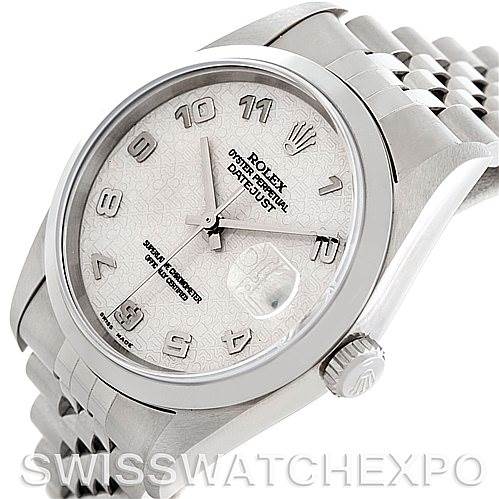 The image shows a Rolex Datejust 16200 Men's Stainless Steel Beige Dial 16200 Men's Stainless Steel Beige Dial model watch at a three-quarter angle, highlighting the dial, bezel, crown, and part of the bracelet.