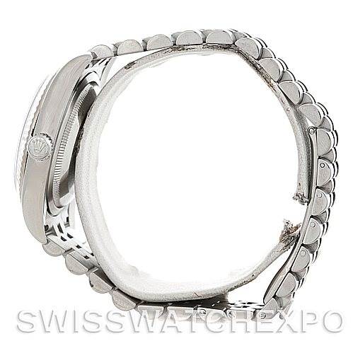 This image shows a side view of the Rolex Datejust 116234 Men's Stainless Steel Silver Dial 116234 Men's Stainless Steel Silver Dial watch, focusing on the crown and bracelet links.