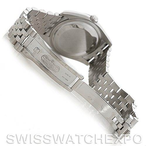 This image shows the back of a Rolex Datejust 116234 Men's Stainless Steel Silver Dial 116234 Men's Stainless Steel Silver Dial watch, highlighting the deployment clasp and bracelet links.