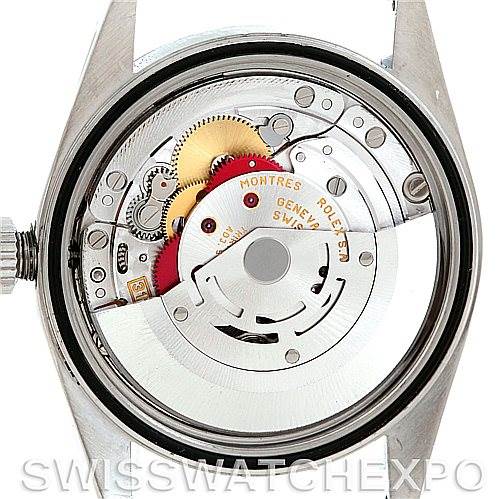 This image shows the internal mechanical movement of the Rolex Datejust 16200 Men's Stainless Steel Silver Dial 16200 Men's Stainless Steel Silver Dial watch from a back view.