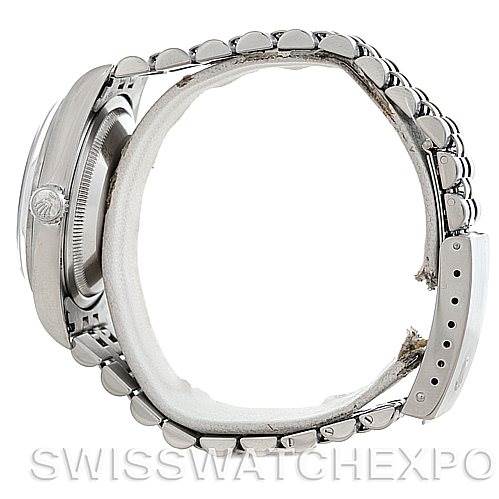 The image shows a side view of a Rolex Datejust 16200 Men's Stainless Steel Silver Dial 16200 Men's Stainless Steel Silver Dial watch, focusing on the case, crown, and bracelet.