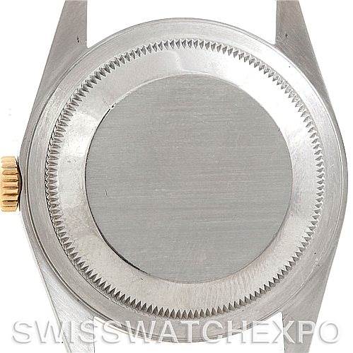 This image shows the backside and crown of a Rolex Datejust 16233 Men's Steel and Gold (two tone) White Dial 16233 Men's Steel and Gold (two tone) White Dial watch, focusing on the case back and lugs.