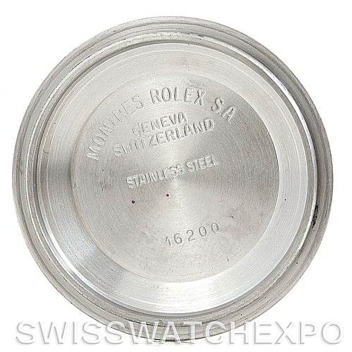 This image shows the inside of a Rolex Datejust 16233 Men's Steel and Gold (two tone) White Dial 16233 Men's Steel and Gold (two tone) White Dial watch case back, featuring the brand's engraving and model number 16200.