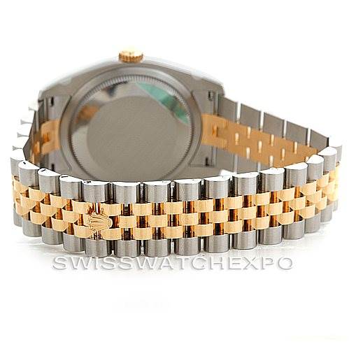 The image shows the back and bracelet of a Rolex Datejust 116233 Men's Stainless Steel Silver Dial 116233 Men's Stainless Steel Silver Dial watch, featuring a two-tone metal design.