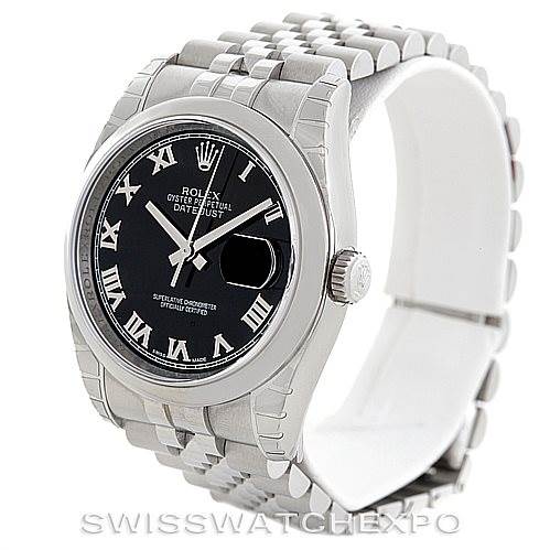 This is a Rolex Datejust 116200 Men
s Stainless Steel Black Dial 116200 Men
s Stainless Steel Black Dial watch showing a front angle, featuring the dial, bezel, crown, and jubilee bracelet.
