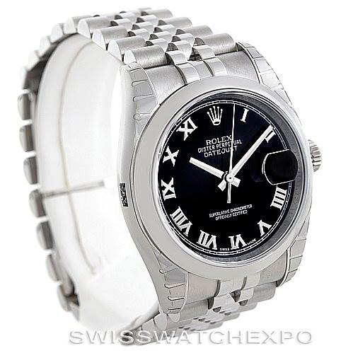 The Rolex Datejust 116200 Men
s Stainless Steel Black Dial 116200 Men
s Stainless Steel Black Dial watch is shown at an angled view highlighting the face, bezel, and bracelet.