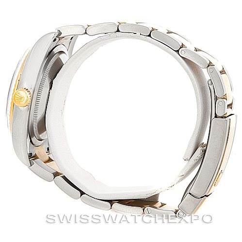 This image shows a side view of the Rolex Datejust 116233 Men's Stainless Steel White Dial 116233 Men's Stainless Steel White Dial watch, highlighting the bracelet, case, and crown.