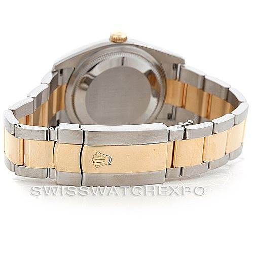 The image shows the backside of a Rolex Datejust 116233 Men's Stainless Steel White Dial 116233 Men's Stainless Steel White Dial watch, highlighting the bracelet and closed clasp.