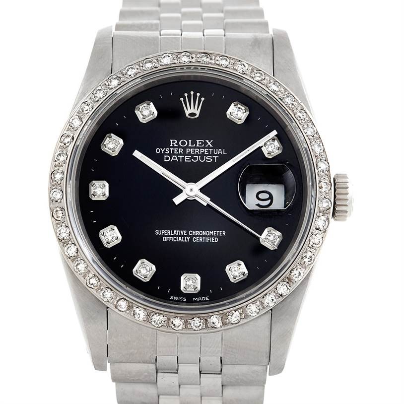 Rolex Datejust Mens Stainless Steel Diamond Watch 16200 | SwissWatchExpo