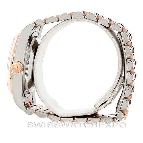 The image shows a side view of a Rolex Datejust 116231 Men's Steel and Gold (two tone) Pink Dial 116231 Men's Steel and Gold (two tone) Pink Dial watch, highlighting the bracelet, case, and crown.