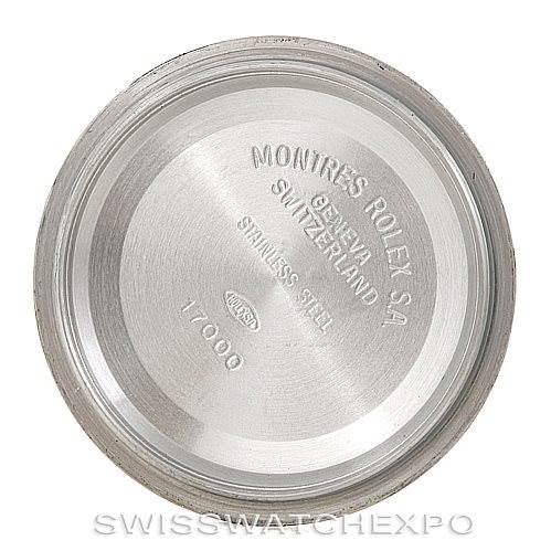 This image shows the inside of the case back for a Rolex Datejust 17014 Men's Stainless Steel White Dial 17014 Men's Stainless Steel White Dial model watch, displaying engravings.