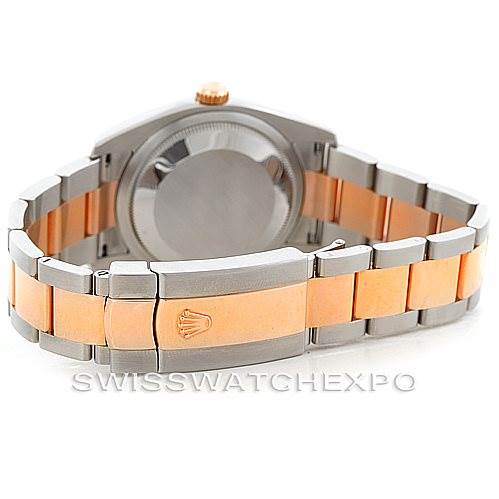 This image shows the back and clasp of a Rolex Datejust 116201 Men's Steel and Gold (two tone) Black Dial 116201 Men's Steel and Gold (two tone) Black Dial watch, highlighting its two-tone metal bracelet.