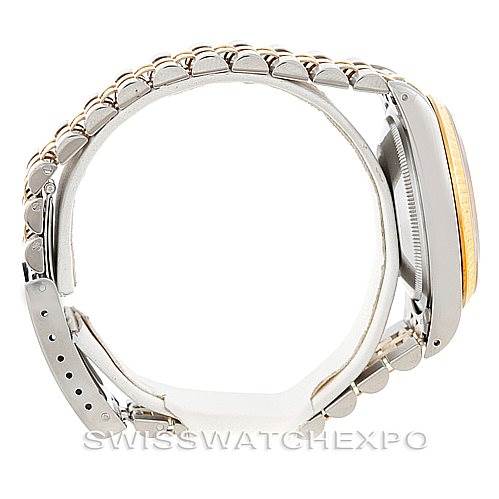 This image shows a side view of the Rolex Datejust 16233 Men's Steel and Gold (two tone) Champagne Dial 16233 Men's Steel and Gold (two tone) Champagne Dial watch, highlighting the bracelet and case from the left angle.