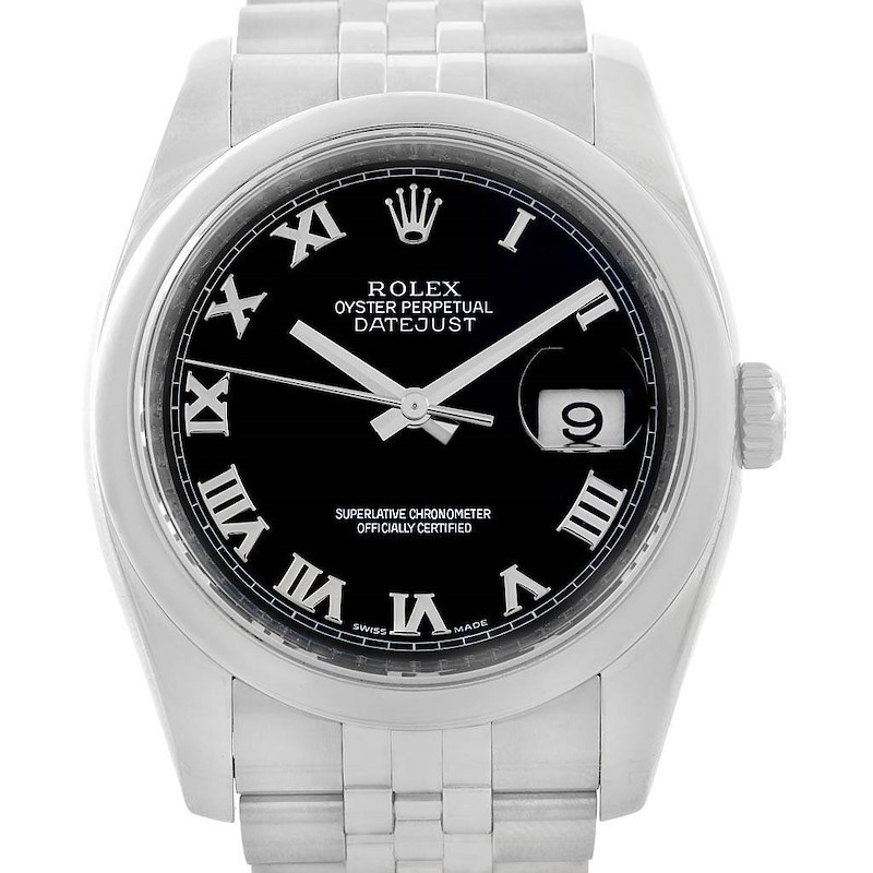 Rolex Datejust Steel Black Roman Dial Mens Watch 116200 Box Papers SwissWatchExpo