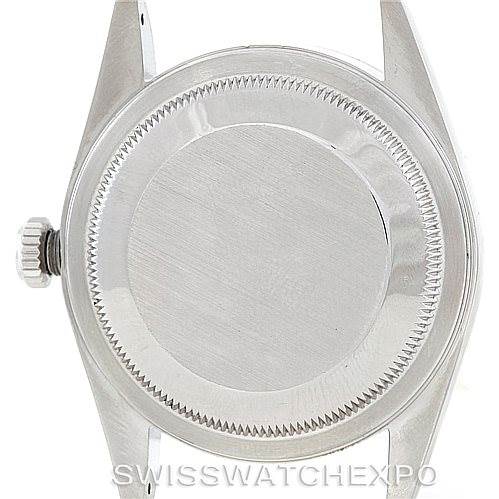 The image shows the case back and crown of a Rolex Datejust 16220 Men's Stainless Steel Blue Dial 16220 Men's Stainless Steel Blue Dial watch from a back angle.