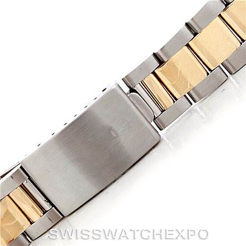 This image shows a close-up of the two-tone bracelet clasp for a Rolex Datejust 16013 Men's Stainless Steel White Dial 16013 Men's Stainless Steel White Dial.