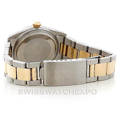 The image shows the back view and bracelet clasp of a Rolex Datejust 16013 Men's Stainless Steel White Dial 16013 Men's Stainless Steel White Dial watch, highlighting its two-tone metal finish.