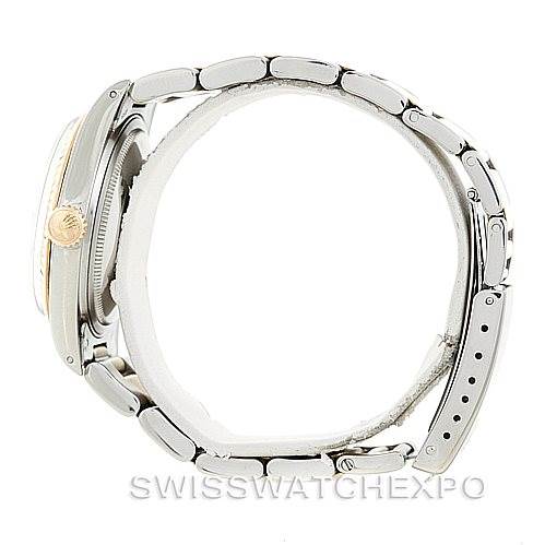 The image shows a side profile of a Rolex Datejust 16013 Men's Stainless Steel White Dial 16013 Men's Stainless Steel White Dial watch, highlighting the bracelet, crown, and case.