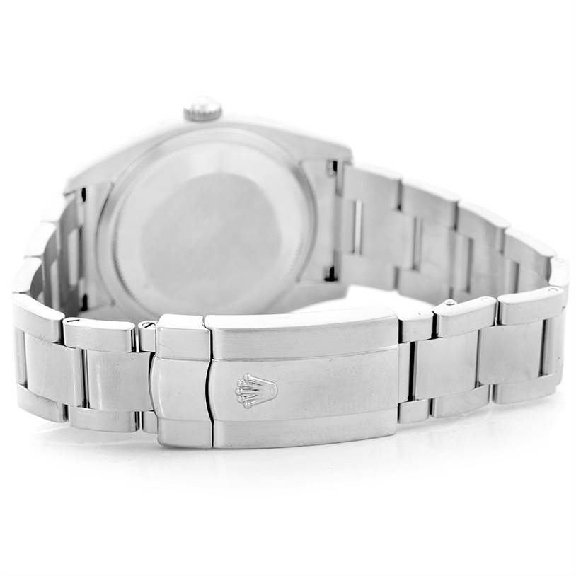 This image shows the back case and metal bracelet with clasp of a Rolex Datejust 116234 Men's Stainless Steel Black Dial 116234 Men's Stainless Steel Black Dial watch.