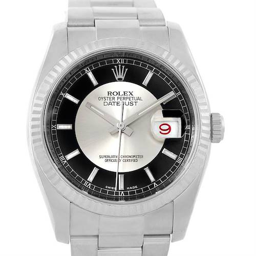 Photo of Rolex Datejust Mens Steel 18K White Gold Tuxedo Dial Watch 116234