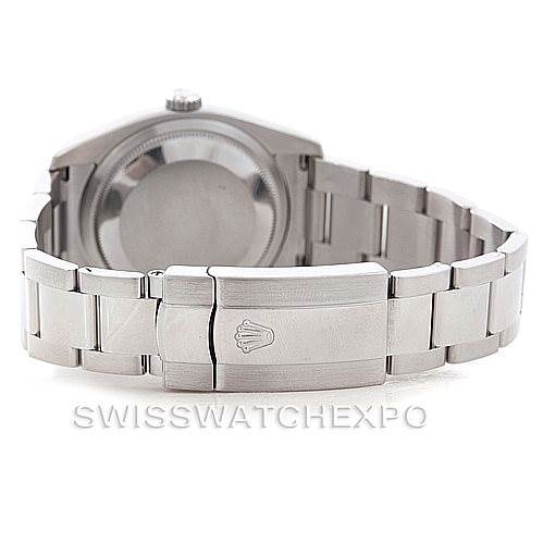 The image shows the back and clasp of a Rolex Datejust 116234 Men's Stainless Steel Silver Dial 116234 Men's Stainless Steel Silver Dial watch, highlighting its stainless steel bracelet and the Rolex crown logo.