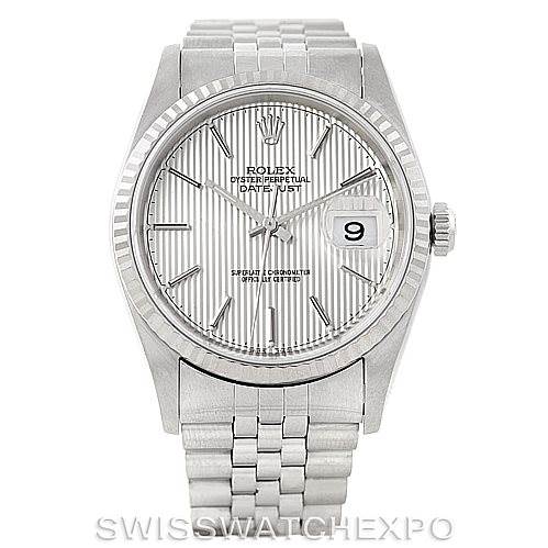 The image shows the face, bezel, and bracelet of the Rolex Datejust 16234 Men's Stainless Steel Silver Dial 16234 Men's Stainless Steel Silver Dial watch from a front-facing angle.