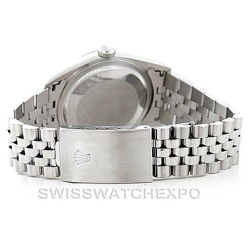 This image shows the back side of a Rolex Datejust 16234 Men's Stainless Steel Silver Dial 16234 Men's Stainless Steel Silver Dial watch, focusing on the clasp and bracelet.
