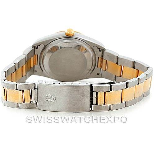 The image shows the back of a Rolex Datejust 15223 Men's Steel and Gold (two tone) Black Dial 15223 Men's Steel and Gold (two tone) Black Dial, highlighting the bracelet, clasp, and case back.