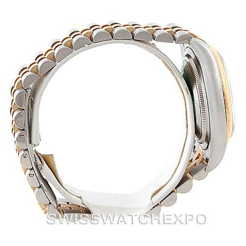 The Rolex Datejust 116233 Men's Stainless Steel Blue Dial 116233 Men's Stainless Steel Blue Dial watch is shown from the side, highlighting the bracelet and part of the case.