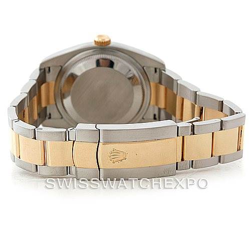 This image shows the back and bracelet of a Rolex Datejust 116233 Men's Stainless Steel White Dial 116233 Men's Stainless Steel White Dial watch, featuring stainless steel and gold links.