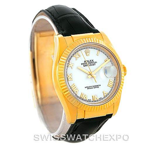 Rolex Datejust Mens 18K Yellow Gold Leather Strap Watch 116138 Unworn SwissWatchExpo
